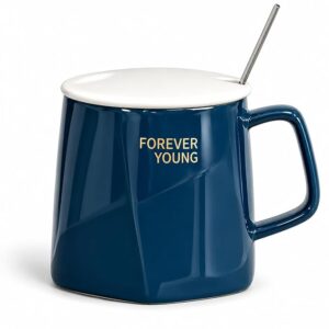 Vasukie 3D Coffee Mug with Lid & Steel Spoon, Mugs for Coffee, Rakhi for Brother, Gifts for Woman,Birthday Gift, Ceramic Mug, 3D Coffee Mug (Drak Blue)